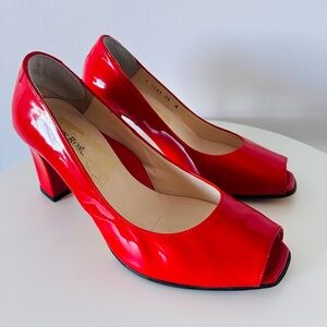 Taryn Rose Glossy Red Peep Toe Heels